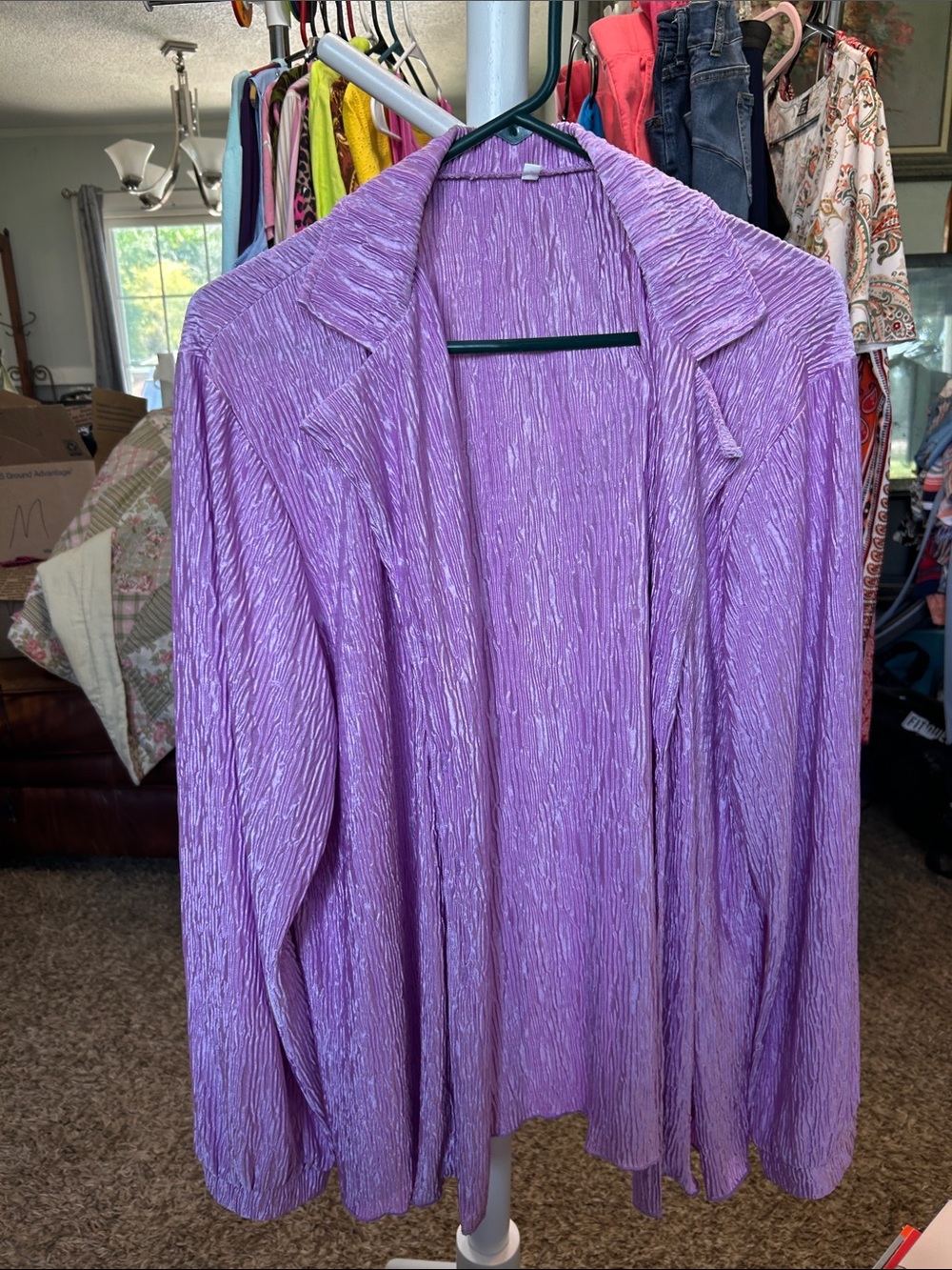 Lilac Crinkle Open Front Jacket Size 2XL
